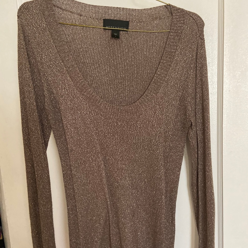 Brown Glitter Scoop Neck Sweater